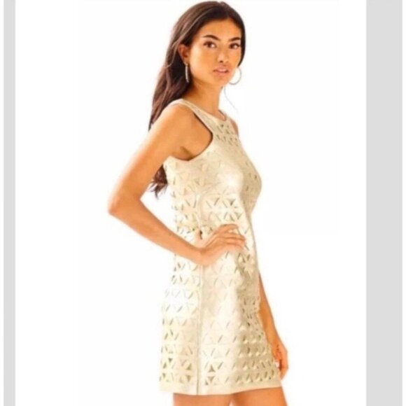 Lilly Pulitzer Mango Gold Metallic Daisy Laser Cut XS Sleeveless Party - Picture 4 of 11